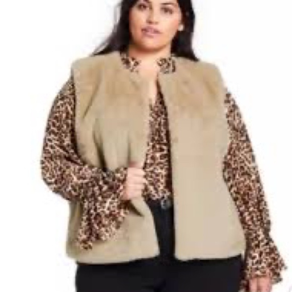 Nili Lotan for Target NWT Fields Of Rye Tan Faux Fur Open Front Vest 4X